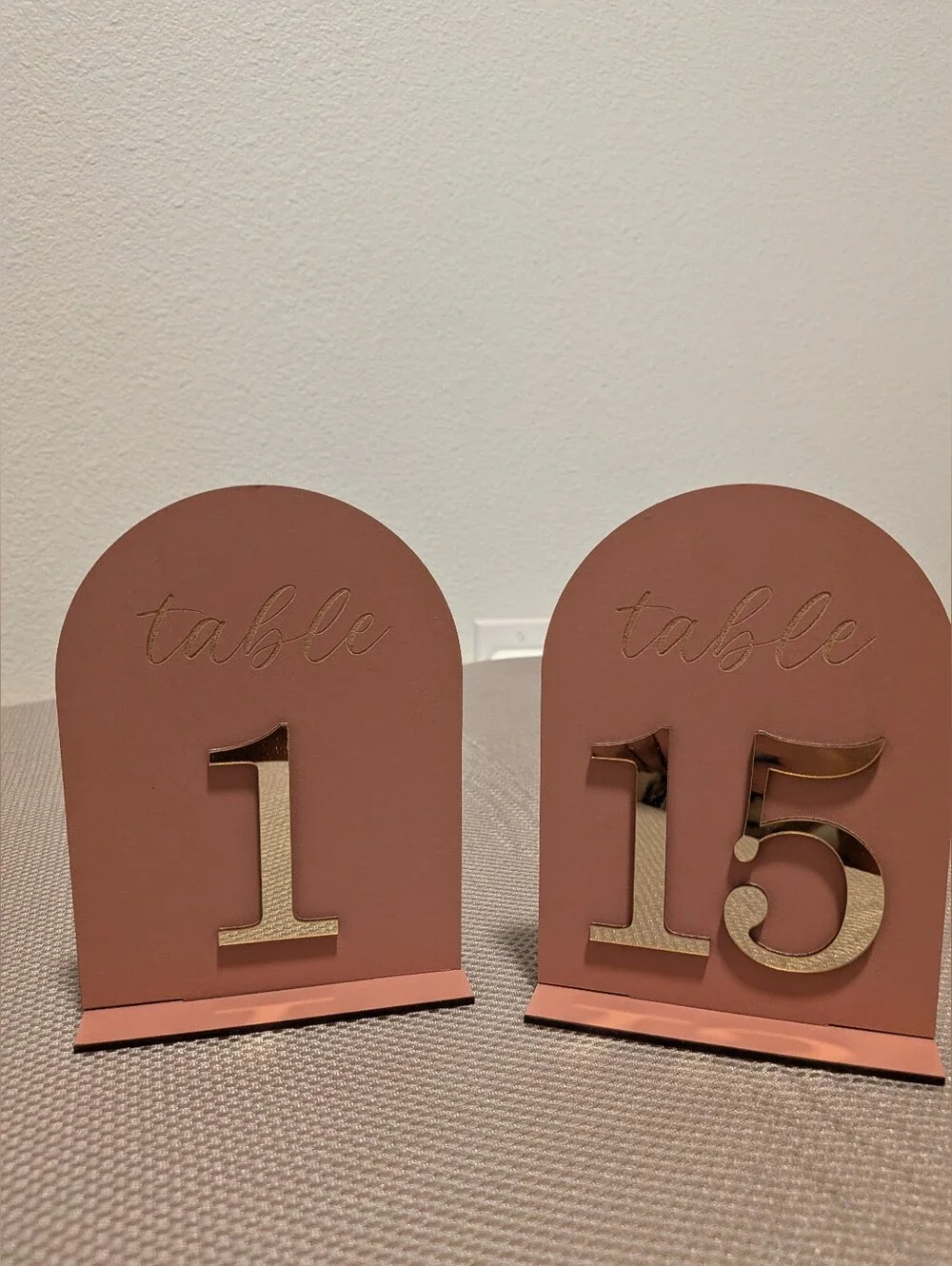 Rose Terracotta Table Number Signs with Gold Accents - Set of 1 - 15